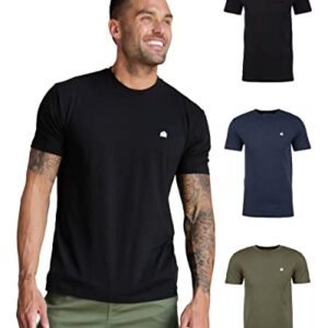 INTO THE AM Men\’s Logo Basic Tees 3 Pack Multipack – Fitted Essential Crewneck Blank Gym Classic Casual True Fit Fashion Undershirts for Guys (Black/Navy/Olive Green, X-Large)
