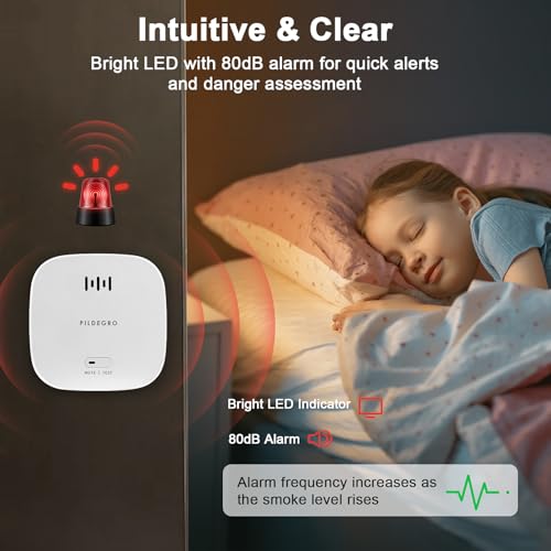 Pildegro Smoke Detector 10 Year Battery, Upgraded Small Fire Alarm Smoke Detector with Heat Monitor for Dual Protection, LED Indicator Loud Alarm with Test/Mute Button and Replaceable CR123A Battery - Image 4
