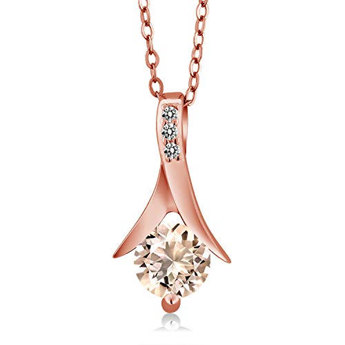 Gem Stone King Peach Morganite Diamond 1.85 Ct in 18K Rose Gold Plated Silver Pendant and Earrings Jewelry Set - Image 3