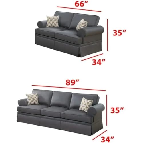 ZSLKDL Charcoal Glossy Polyfiber 2pcs Sofa Set Living Room Furniture Sofa Loveseat Pillows Couch Rolled Armrest - Image 3