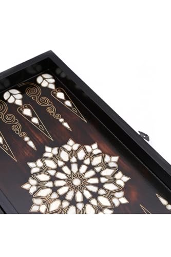 Backgammon Set Large Wooden Board Mother of Pearl Inlay Handmade Sofia Design Special Edition for Adults and Family Game Night - One Size - Image 6