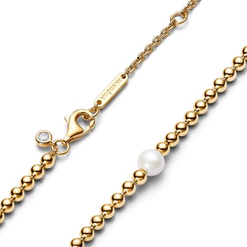 PANDORA Treated Freshwater Cultured Pearl & Beads Collier Necklace - 14K Gold-Plated Necklace with Treated Freshwater Cultured Pearl for Women - Jewelry for Women - Includes Gift Box - 17.7" - Image 2