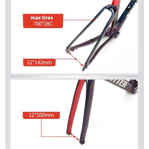 KLYso 46/48/50/52/54cm Lightweight Wind-Breaking Disc Brake Frame Thru Axle 100/142mm Internal Routing 700c Road Bike Frameset Carbon Racing Frame(Orange,50CM) - Image 3