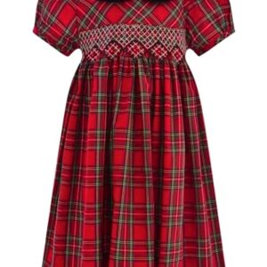 Carriage Boutique Girls Plaid Short Sleeve Red Hand Smocked Dress for Baby & Toddler Girls – Classic Plaid Party Outfit for Special Occasions and Photos