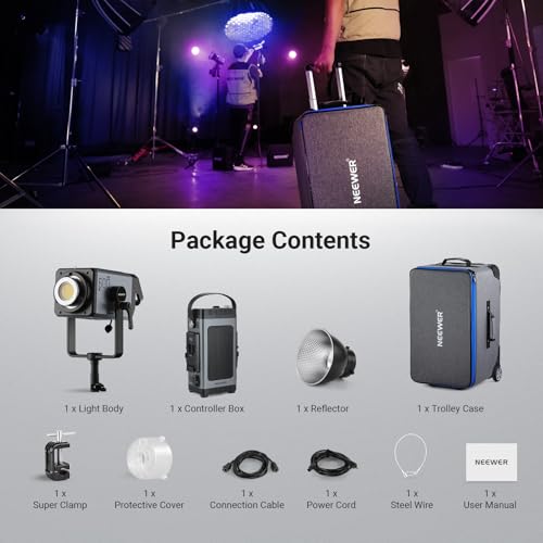 NEEWER 600W RGB Studio Video Light with 2.4G/APP/DMX Control, 56,000lux/1m CRI95+ COB LED Continuous Output Lighting, 2500K-7500K PWM Dimming 17 Scenes Bowens Spotlight for TV News Filmmaking, AS600C - Image 9