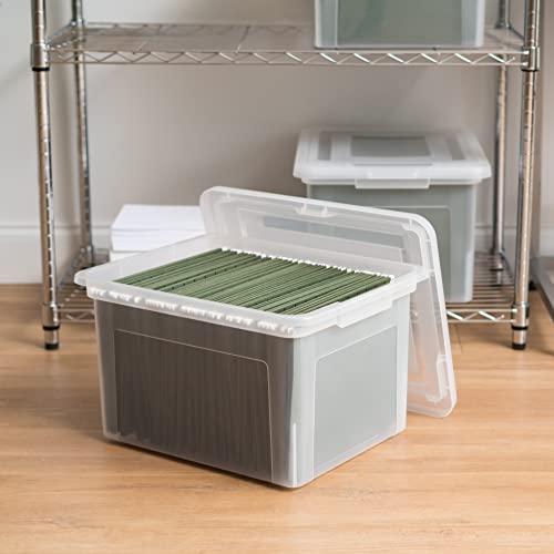 IRIS USA File Box, Plastic File Boxes With Lids, Document Organizer for Letter/Legal File, Document Box, Storage Bin For Hanging Files, Secure Latching Lid Stackable BPA-Free, Clear 35 Qt. 1 Pack - Image 4