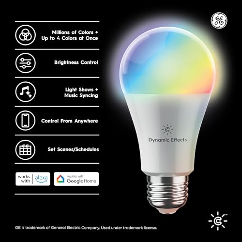 GE Cync Dynamic Effects A19 LED Smart Light Bulbs, Bluetooth and WiFi Color Changing Lights with Music Sync, Compatible with Alexa and Google Home (2 Pack) - Image 2