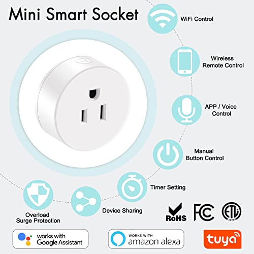 GREENCYCLE WiFi Smart Outlet Plug with Remote, Support APP Remote Control, Voice Control, Timer, Suitable for Alexa and Google Home, FCC ETL Certified, White, 5PK - Image 2