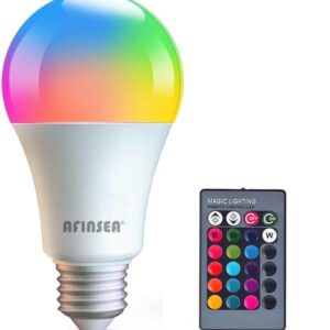 AFINSEA RGB Color Changing Light Bulbs,RGB LED Light Bulbs,9W Warm White 6500K,40W Equivalent,16 Color Multicolor A19 E27/E26 Dimmable Memory Function, for Home Decoration,Stage,Bar,Party