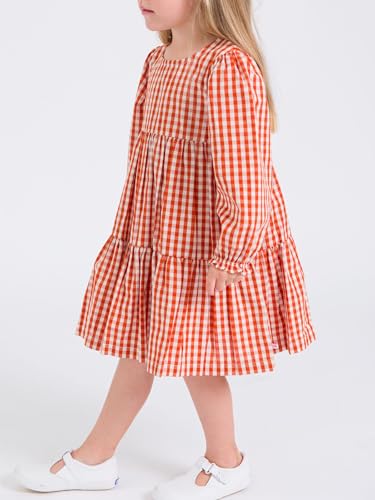 RuffleButts Baby/Toddler Girls Woven Long Sleeve Tiered Twirl Dress - Classic Rust Gingham, 4T - Image 6