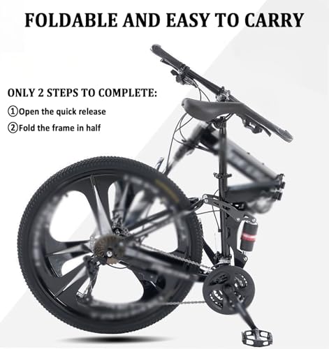QUANBU 24 26 Inch Folding Mountain Bike 21-Speed Foldable Mountain Bicycle with Dual Disc Brakes 6 Spoke Wheels Mountain Bikes,Dual Suspension Design for Adult Men Women - Image 3