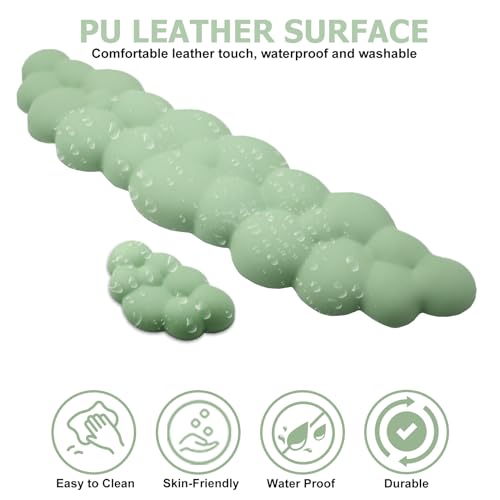 Cloud Wrist Rest Keyboard, PU Leather Memory Foam Wrist Rest for Computer Keyboard, Ergonomic Keyboard Wrist Rest and Cute Mouse Wrist Rest for Gaming,Office,Computer,Typing Pain Relief,Pastel Green - Image 4