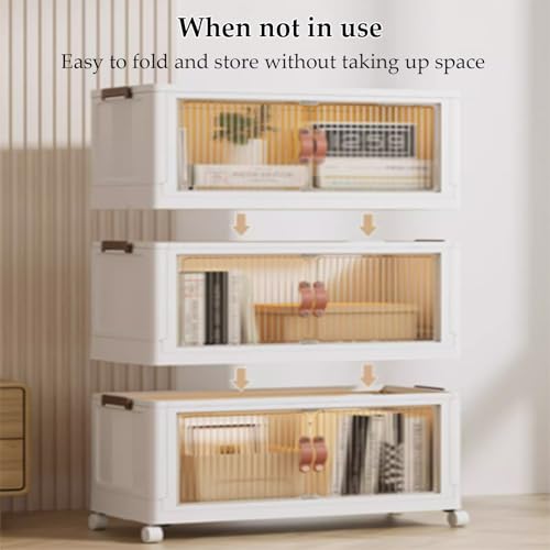 RUJHGL Plastic Storage Bins with Lids Floor Standing Storage Bins Clear Stackable Storage Bins with Doors and Wheels for Home Use - Image 3