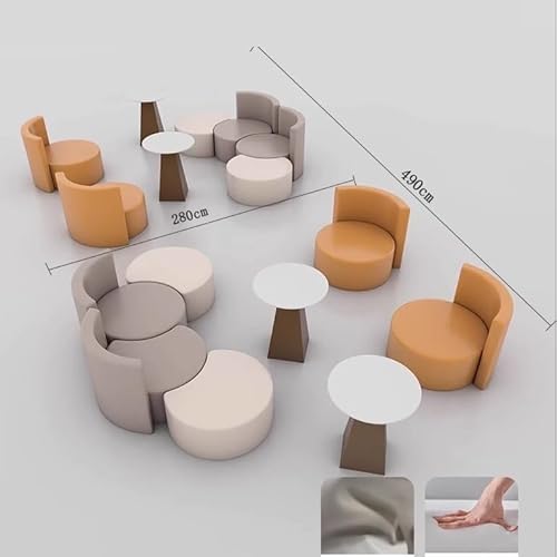 JOSOGO Cream Style Asymmetrical Table & Chair Set, Creative Irregular Sofa Cafe Furniture for Reception, Training Centers, Lounge, Meeting Area, Modern Design(C) - Image 2