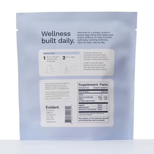 EVIDENT WELLNESS Skin Rejuvenation Powder – Collagen Supplement w/Resveratrol, Sodium Hyaluronate, CollaBZEn, Vitamins C & E – Supports Elasticity, Hydration, Firmness – 30 Stick Packs, Cherry Lime - Image 8