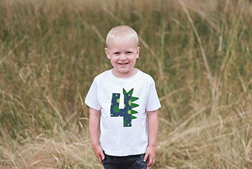 7 ate 9 Apparel Boy's Four 4 Fourth 4th Dinosaur Birthday Dino White T-Shirt 4T - Image 2