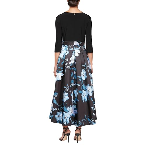 S.L. Fashions Women's Floral High-Low Gown with Pockets and Stretch Bodice, Wedding Guest Dress (Petite and Regular Sizes), Black Multi, 6P - Image 2