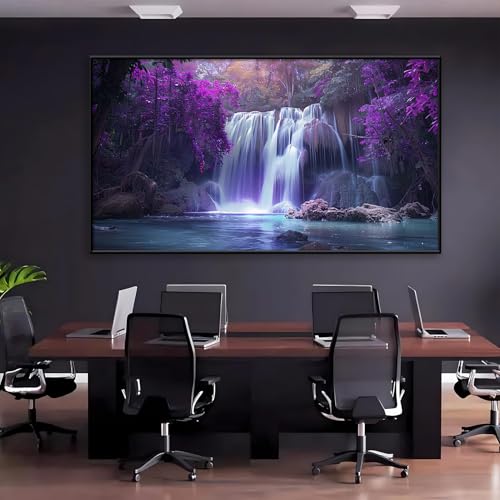 Waterfall Canvas Wall Art, Purple Tree Canvas Wall Art, Purple Landscape Painting, Purple Canvas Wall Art, Waterfall Pictures Wall Art, Nature Living Room Wall Decor, Office Decor (Gold Metal Frame, 69"x39" | 174x98cm) - Image 7