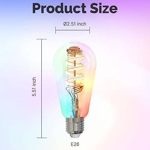 MOES Smart ST64 Edison LED Light Bulbs, Color Changing WiFi ST21 Smart Bulbs, 2700K-6500K CW& RGB Dimmable, Smart Life Remote Control, Work with Alexa/Google Home, 470lm 5W (40W Equivalent) 2 Pack - Image 6