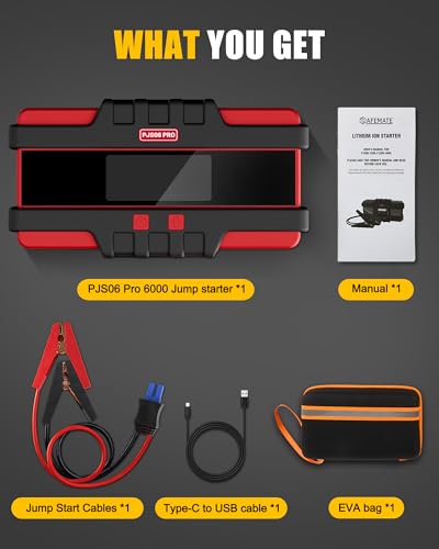 PJS06 Pro 6000A Car Jump Starter (All Gas & 12L Diesel), 74Wh Portable Power Bank with 40W Fast Charge, Smart LCD Voltage Display, Large Screen Warning Light, 10-Safety Protections - Image 9