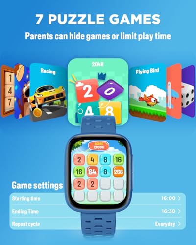 BIGGERFIVE Kids Watch No Phone Needed, 1.8\" Amoled Smart Fitness Watch Pedometer, Heart Rate, Sleep Tracker, 30m Waterproof, Step Counter, Puzzle Games, 100+ Dials, Gifts for Boys Girls 5-16, Blue - Image 7