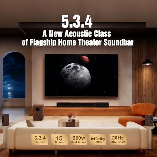 Flagship 5.3.4 Dolby Atmos Soundbar, 800W Sound Bar for Smart TV with Subwoofer, 2 Wireless Rear Speakers, BassCoupling Tech for 28Hz Depth, Home Theater Surround Sound System Works eARC, BT 5.3, OPT - Image 2