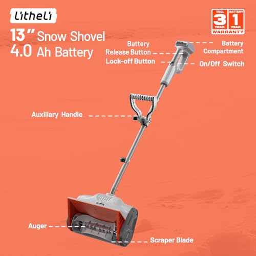 Litheli 20V Cordless Snow Shovel with Adjustable Handle, 13-Inch Brushless Battery-Powered Snow Blower with 4.0Ah Battery for Driveways, Sidewalks, Decks & Patios - Image 7