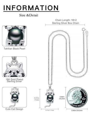 KANNSOAR Tahitian Black Pearl AAAA 18K White Gold Plated Sterling Silver Cute Cat Design Pendant Necklace for Women Wife Mom Girlfriend Her Jewelry Gift for Anniversary Birthday Christmas - Image 6