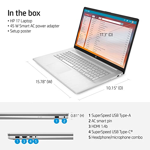HP Laptops 17 inch Windows 11 | AMD Ryzen 5 5500U 6Core | FHD 1920x1080 IPS Display Narrow Bezel | Numeric Keyboard | Wireless-AC | Webcam | USB Type-C | HDMI Cable (32GB RAM | 1TB PCIe SSD) - Image 4