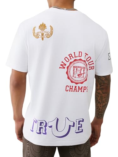 True Religion Men’s SS Embroidery Uni Logo Tee Jet – 100% Cotton Graphic T-Shirt with Crew Neck & Iconic Streetwear Style | Optic White, Large - Image 4