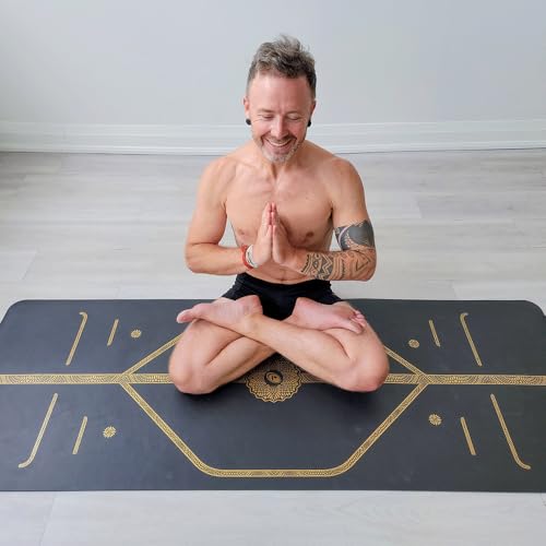 LIFORME Printed Yoga Mat & Travel Mat Bundle Pack – Patented Alignment System, Eco-Friendly, Non-Slip Warrior-Grip, Made with Natural Rubber, Thick, Sweat Resistant, Comfortable - Black and Gold - Image 8