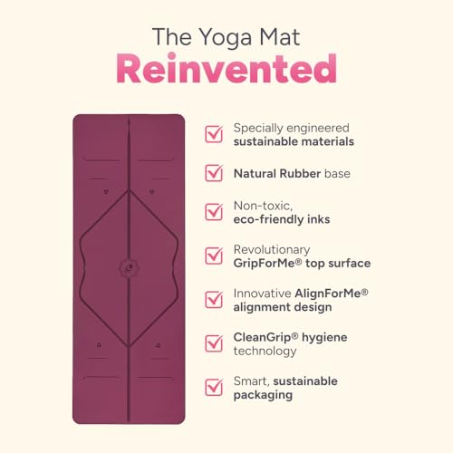 LIFORME Original Yoga Mat & Yoga Pad Bundle Pack – Patented Alignment System, Eco-Friendly, Non-Slip Warrior-Grip, Made with Natural Rubber, Thick, Sweat Resistant, Comfortable - Maroon/Grey - Image 4