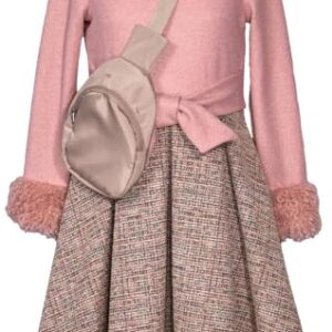 Bonnie Jean Girls 4-16 Pink Crepe Tan Boucle’ Knit Dress X-Body Bag (Pink, 14)