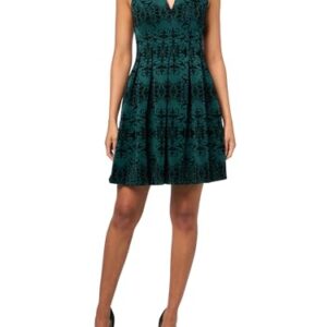 Vince Camuto Women’s Velvet Burnout Shift Dress with Voluminous Sleeves, Hunter