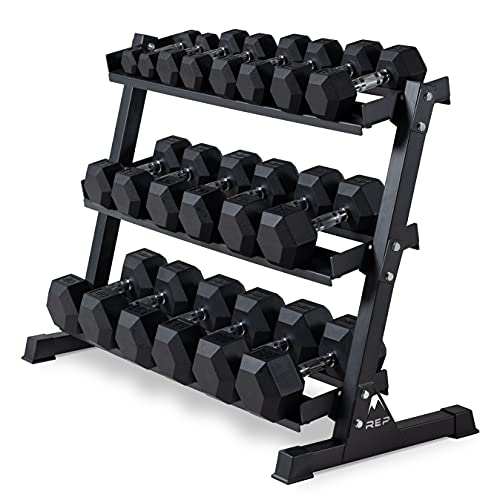 REP FITNESS 5 to 50 Ergo Dumbbell Set with Matte Black 3-tier Dumbbell Rack