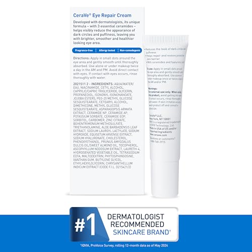 CeraVe Eye Repair Cream, Under Eye Cream For Puffiness And Bags Under Eyes, Hyaluronic Acid + Niacinamide + Marine Botanical Complex, Oil Free & Opthalmologist Tested - Image 7