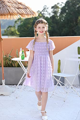 Solid Purple Flared Sleeve Flower Dress for 10 11 Years Old Girls Chiffon Flowy Skirts Square Neck Dresses Size 10-11 Big Girl Swing Midi Dress Classy Bridesmaid Frocks - Image 2
