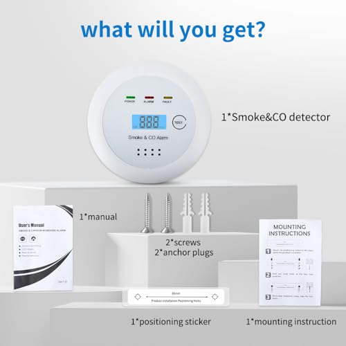 2 in1 Smoke Detector Carbon Monoxide Detector Combo,with LCD Digital Display and Sound Warning Test Button,Battery Powered,Easy Installation, for Home, Bedroom, Kitchen (1PACK) - Image 7