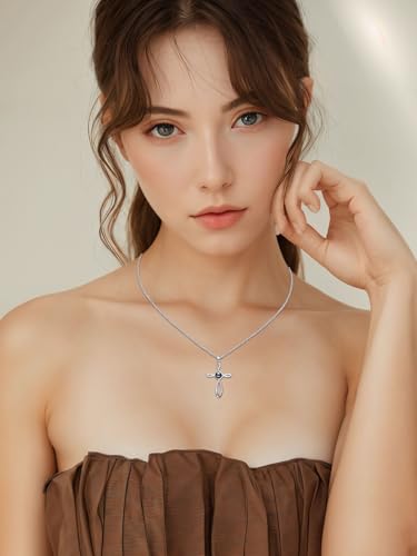 KANNSOAR Tahitian Black Pearl AAAA 18K White Gold Plated Sterling Silver Religious Cross Pendant Necklace for Women Wife Mom Girlfriend Her Jewelry Gift for Anniversary Birthday - Image 2