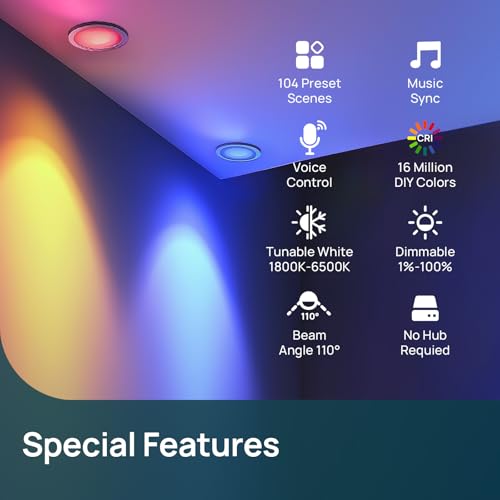 Linkind BR30 Smart Light Bulbs,1200LM Smart Flood Light Bulbs Compatible with AiDot App, Alexa, Google Home, E26 RGBTW Recessed Color Changing Bulbs, 2.4GHz WiFi Only, LED Light Bulbs 14W=85W,2Pack - Image 8