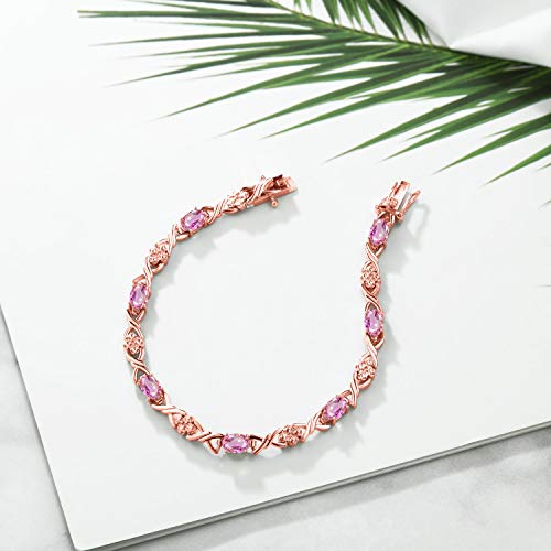 Gem Stone King Infinity Link Gemstone Birthstone Tennis Bracelet for Women | 18K Rose Gold Plated Silver | Oval 6X4MM | 7 Inch with Secure Clasp | Fine Jewelry for Her Mom Wife Anniversary - Image 3