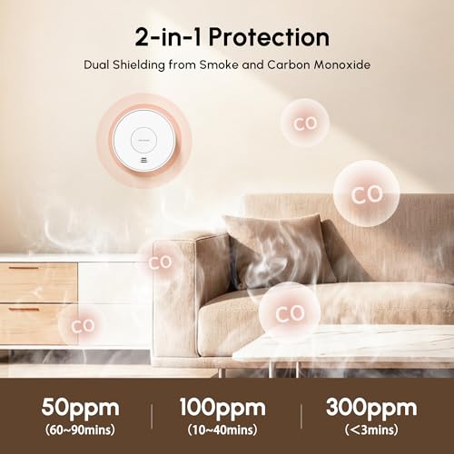 Smoke Detector Carbon Monoxide Detector Combo 10 Year Battery, KARUOTOP Smoke Alarm CO Detector with Large Test/Silence Button, Adhesive or Screw Installation - Image 2