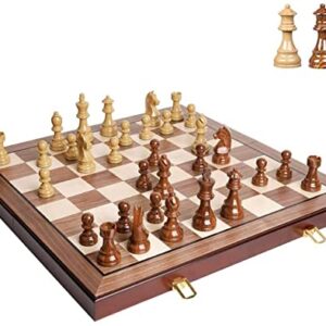 International Chess Chess Game Wooden Chess Set Folding Travel Chess Set Handcrafted Chessboard with 2 Extra Queens Chess Game for Adults Family Party International Chess Gift (Size : 52cm/20.5in)
