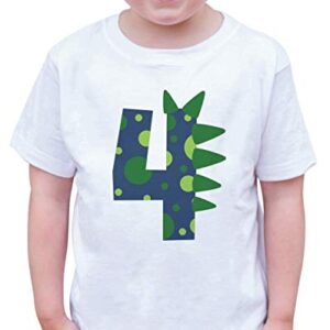 7 ate 9 Apparel Boy’s Four 4 Fourth 4th Dinosaur Birthday Dino White T-Shirt 4T