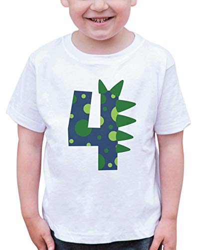 7 ate 9 Apparel Boy's Four 4 Fourth 4th Dinosaur Birthday Dino White T-Shirt 4T