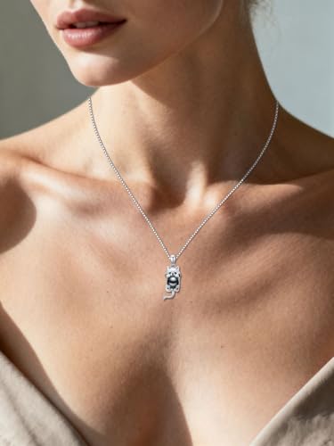 KANNSOAR Tahitian Black Pearl AAAA 18K White Gold Plated Sterling Silver Cute Cat Design Pendant Necklace for Women Wife Mom Girlfriend Her Jewelry Gift for Anniversary Birthday Christmas - Image 2