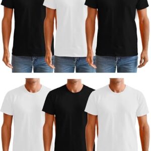BILLIONHATS Men’s Cotton T-Shirt 6 Pack, Big Tall Short Sleeve Lightweight Tees for Men, Packs of Bulk White & Black T-Shirts (6X-Large)