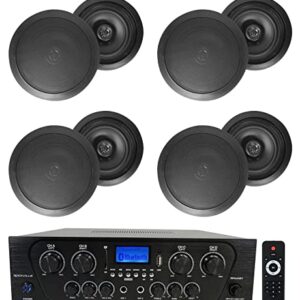 Rockville RPA40BT Bundle: 4-Zone 1000-Watt Peak/250-Watt RMS Bluetooth Home Stereo Receiver, (4) Pairs HC655 6.5″ 500-Watt Peak/160-Watt RMS 8-Ohm in-Ceiling Speakers, Optical and RCA, 5-Items