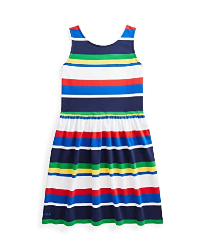 POLO RALPH LAUREN Big Girls Striped Jersey Dress (Blue Multi(1001), Large)