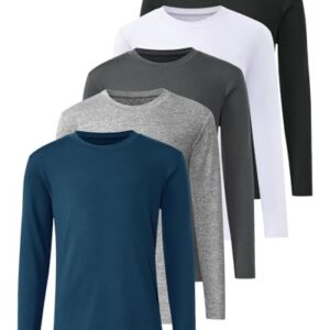 Orrstarry 5 Pack: Youth Boys Long Sleeve Shirts Dry Fit Athletic T Shirts for Teens Kids Performance Activewear Tops Tees Black/White/Dark Gray/Light Gray/Navy XL